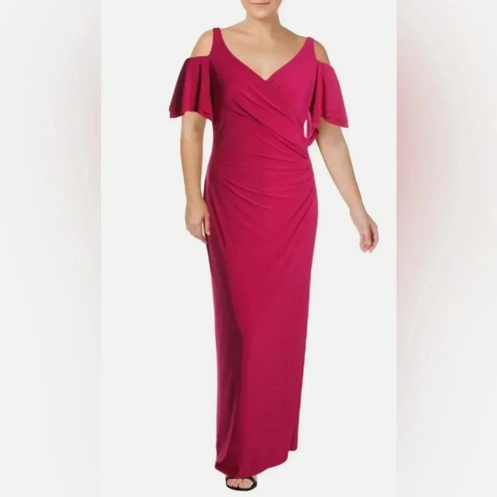 Lauren Ralph Lauren Cold-Shoulder Jersey Gown Size 8